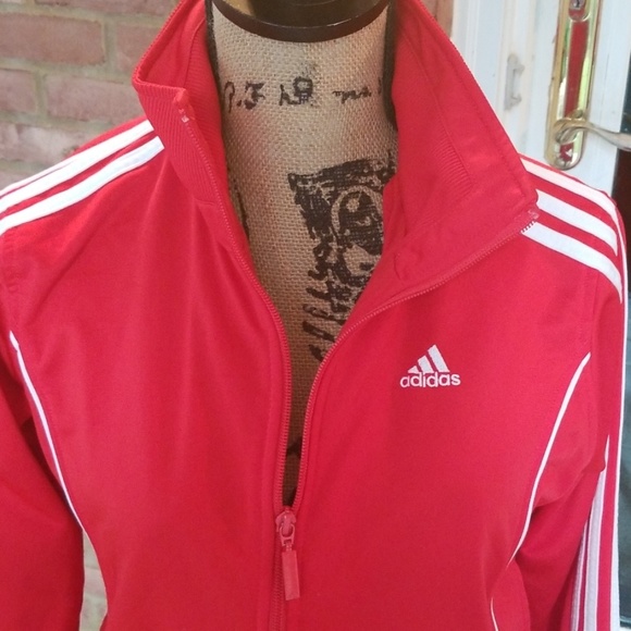 Vintage RED ADIDAS JACKET WITH WHITE STRIPES - Picture 2 of 7